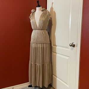 Sabina Musayev Women’s Moriah Powder Gold Metallic‎ Shimmer Tiered Dress